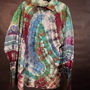 Isaia Napoli Geode Tie Dye Shirt Neck Size 16.5 Size Extra Large Green Dress